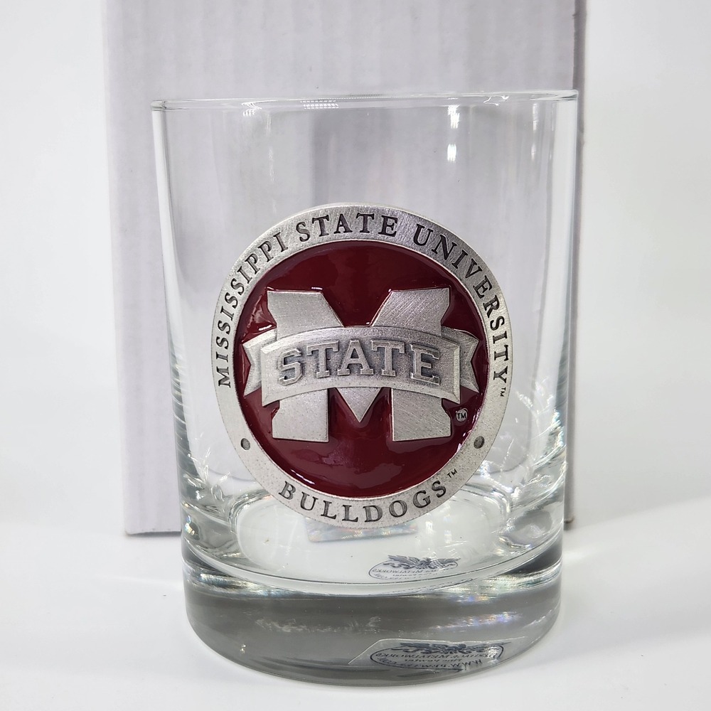 Mississippi State Bulldogs Heritage Pewter Double Old Fashioned Glass Red Enamel